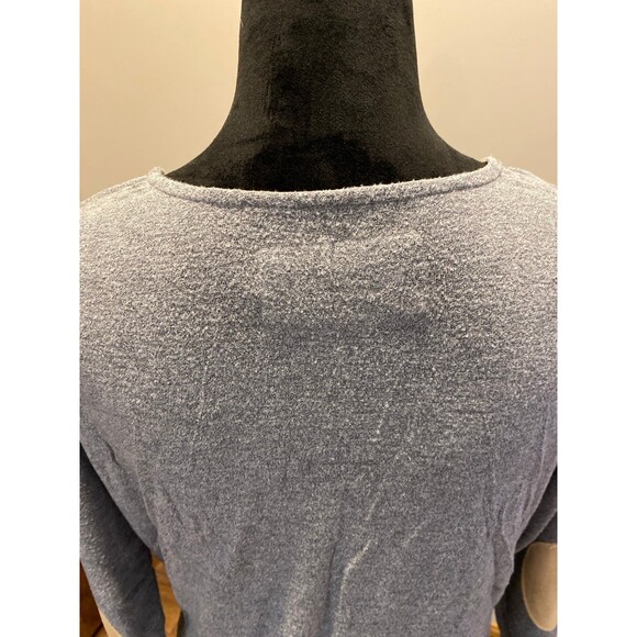 Blu Pepper T Shirt Blouse Size Medium Gray Pullover Patch Elbows Button Sides - Picture 7 of 12